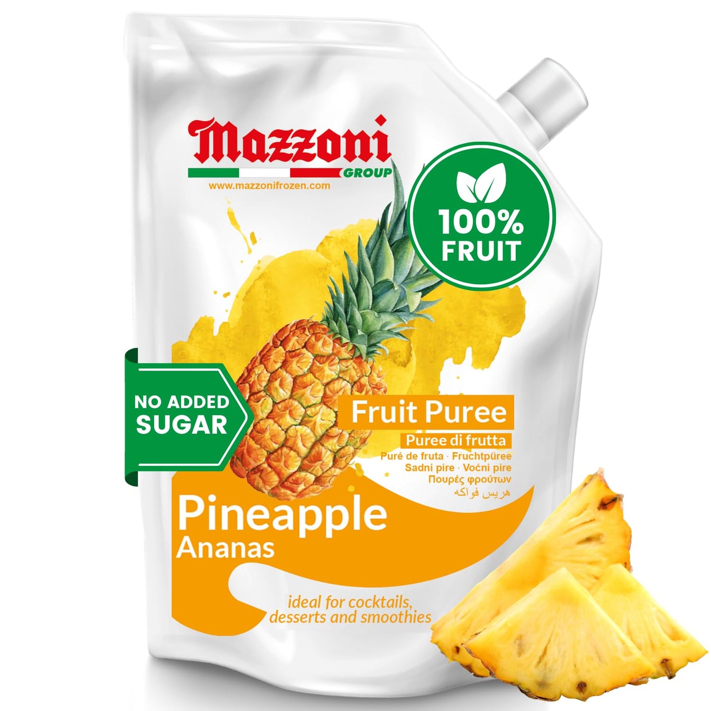 Mazzoni Pineapple Fruit Puree, 100% Fruit, No Sugar Added, 1 kg ( 2.2 lb)