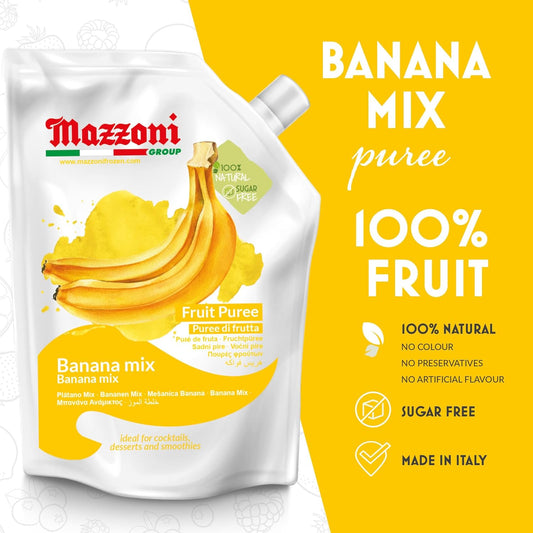 Mazzoni Banana Fruit Puree, 100% Fruit, No Sugar Added 1 kg (2.2 lb)