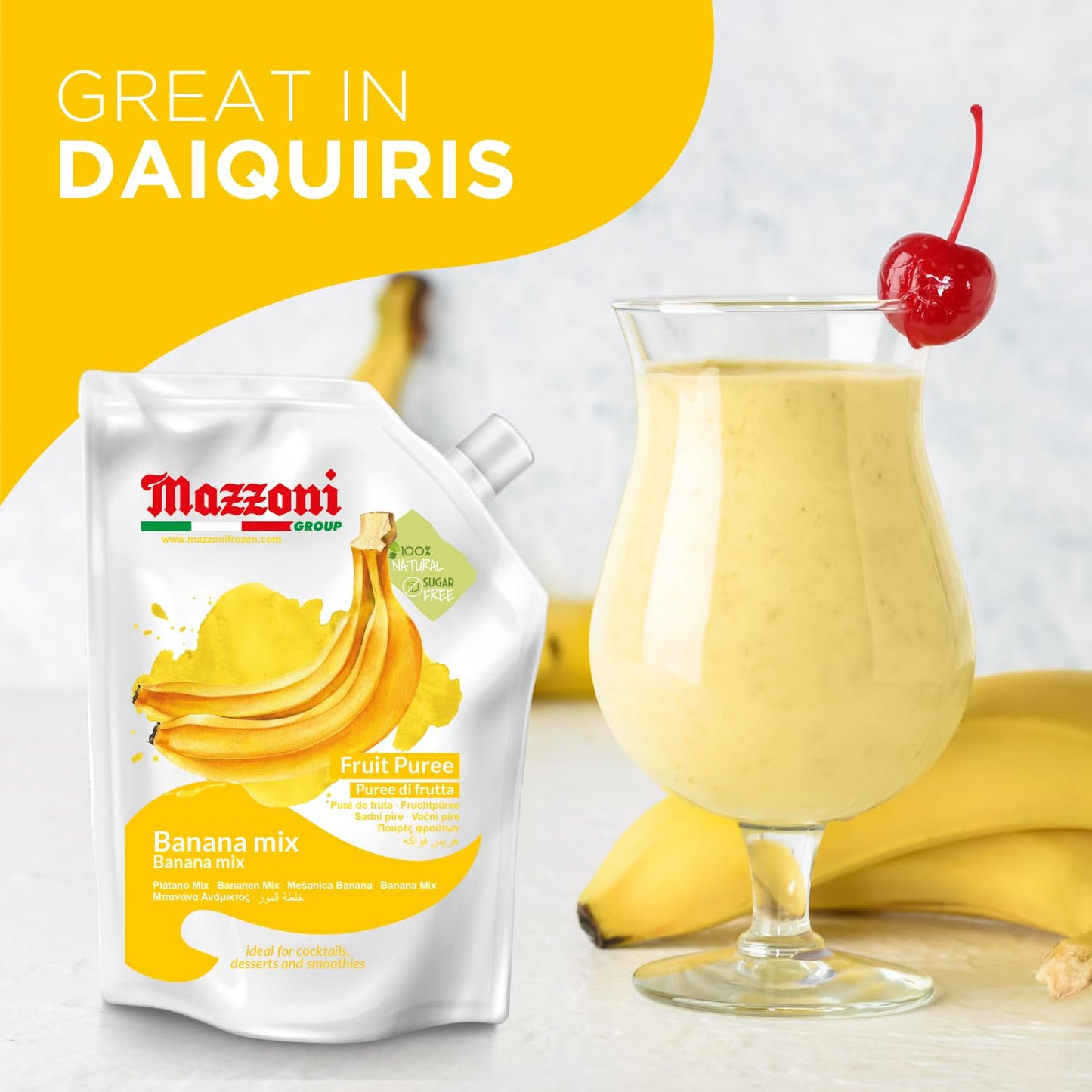 Mazzoni Banana Fruit Puree, 100% Fruit, No Sugar Added 1 kg (2.2 lb)