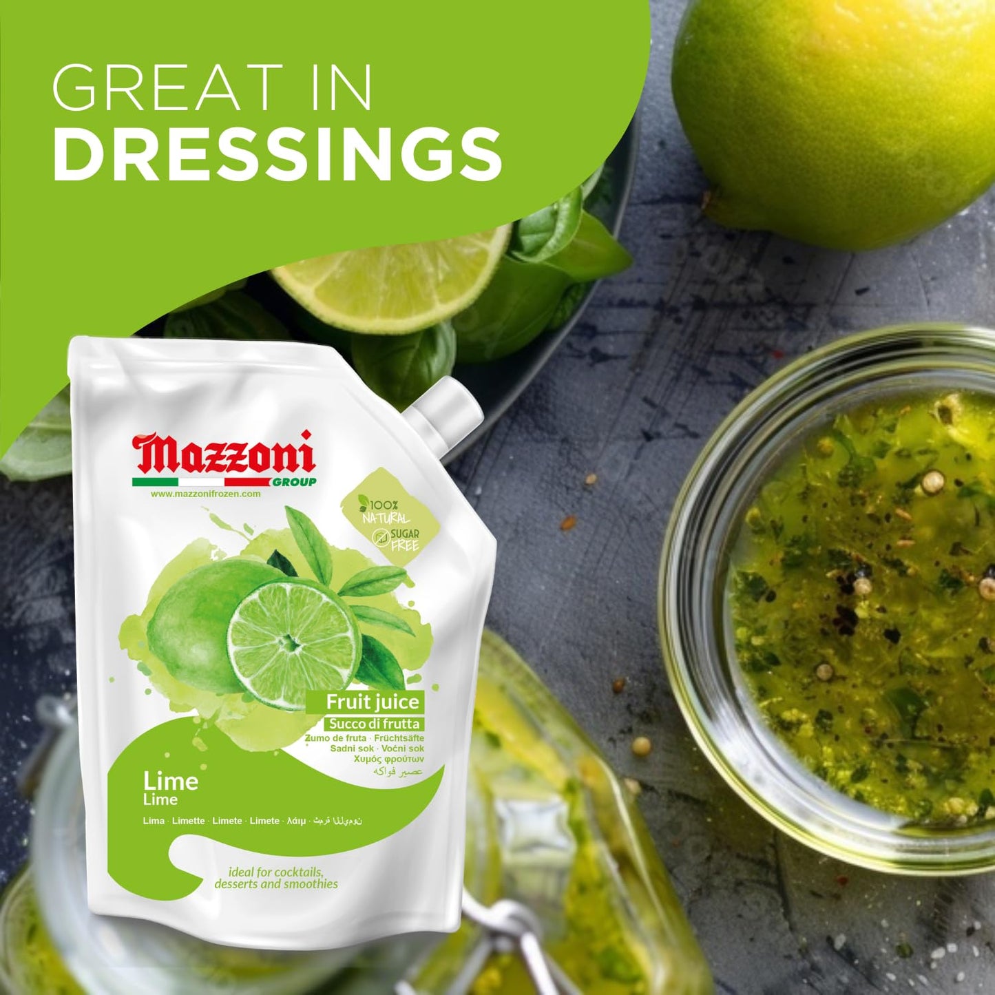 Mazzoni Lime Juice Puree, 100% Pure Lime,  No Sugar Added, 1 kg (2.2 lb)