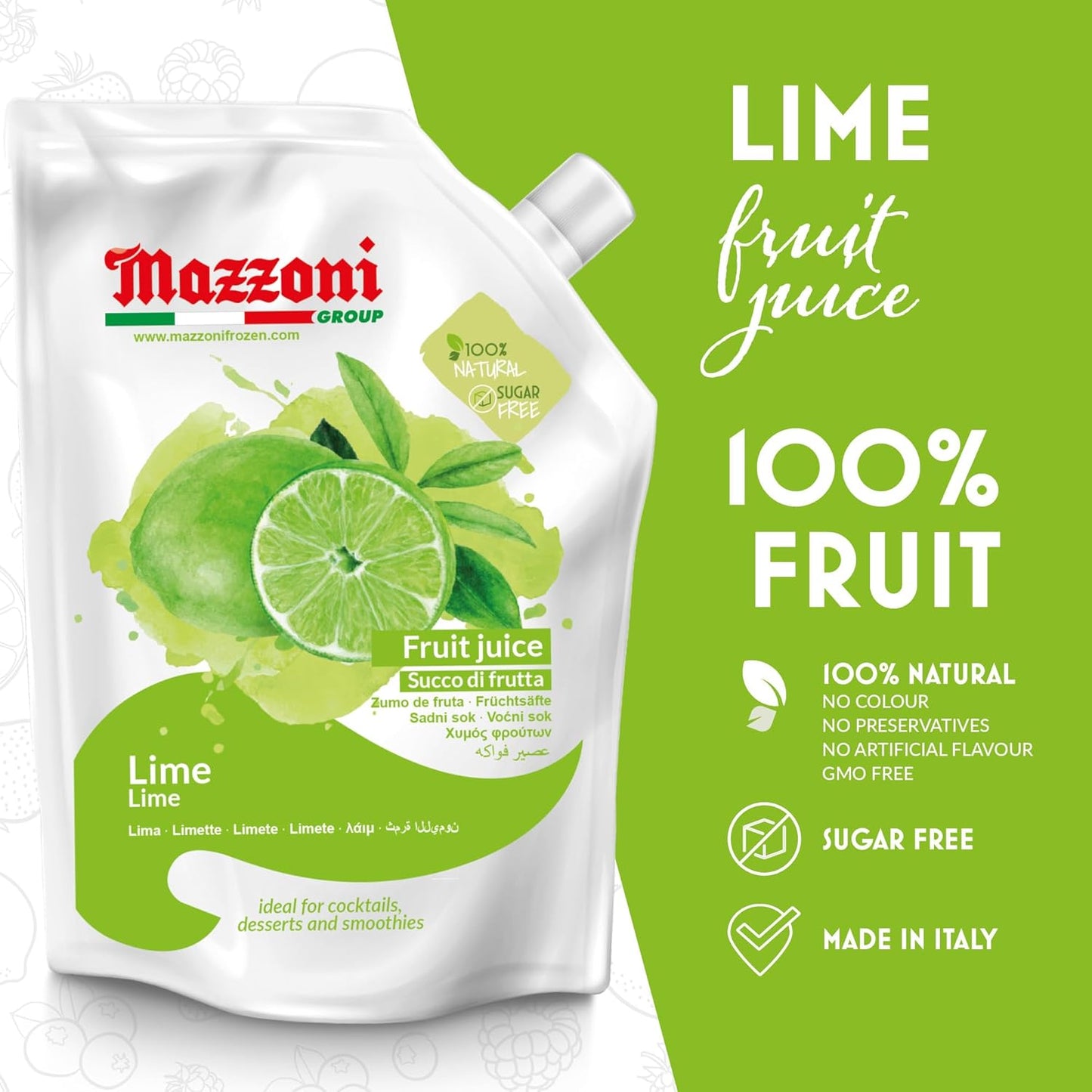 Mazzoni Lime Juice Puree, 100% Pure Lime,  No Sugar Added, 1 kg (2.2 lb)