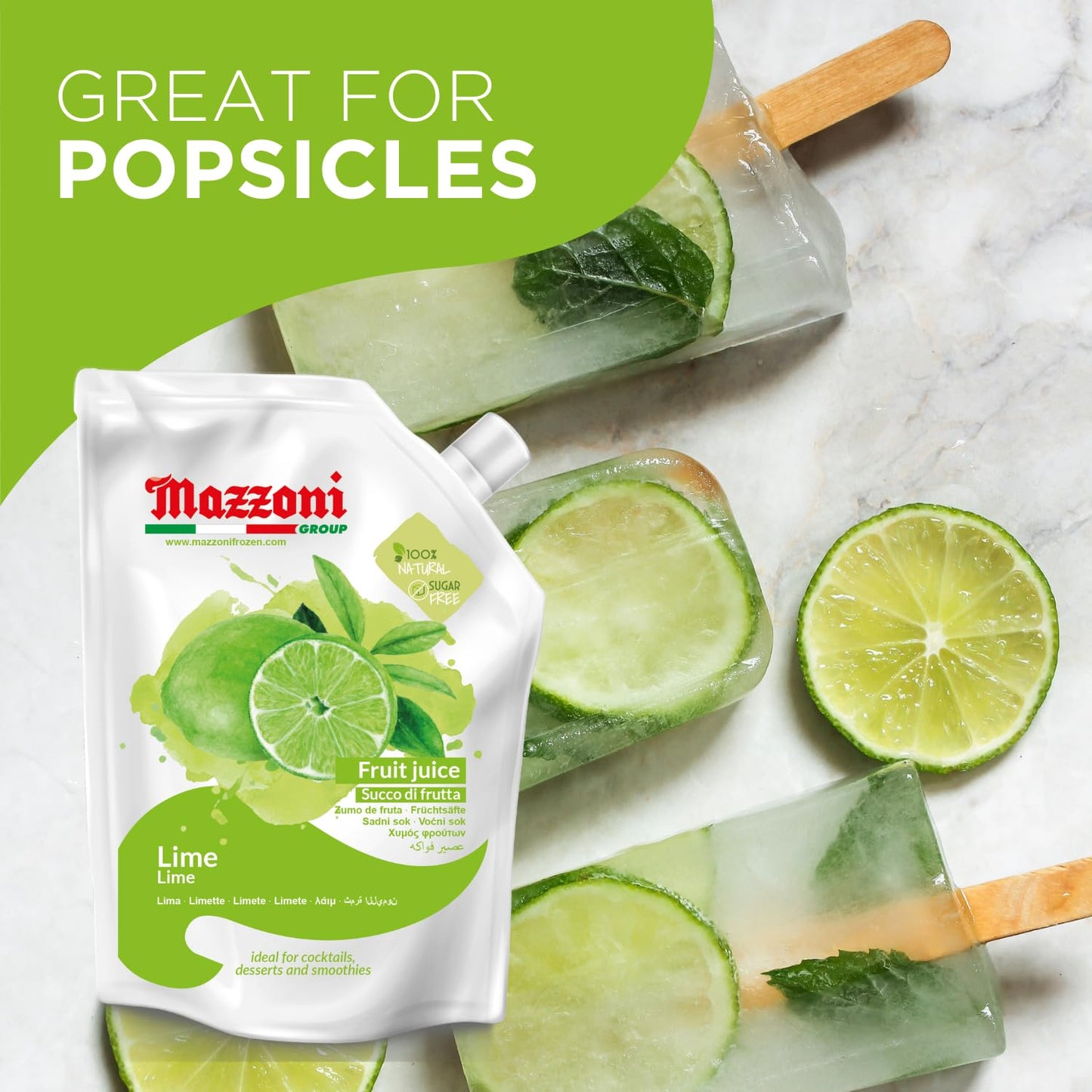 Mazzoni Lime Juice Puree, 100% Pure Lime,  No Sugar Added, 1 kg (2.2 lb)