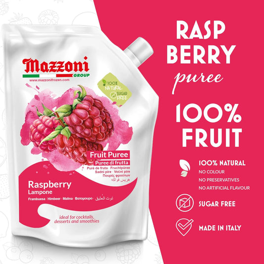Mazzoni Raspberry Fruit Puree, 100% Fruit, No Sugar Added 1 kg (2.2 lb)