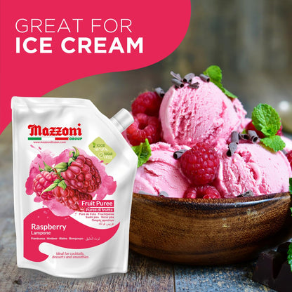 Mazzoni Raspberry Fruit Puree, 100% Fruit, No Sugar Added 1 kg (2.2 lb)