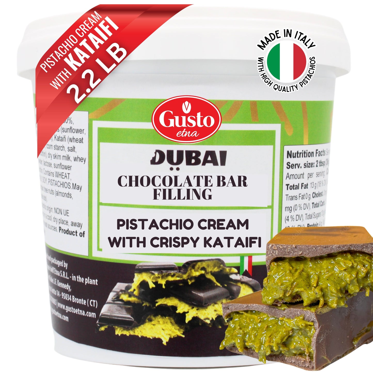 Gusto Etna Dubai Chocolate Pistachio Filling – 30% Pistachio, 2.2 lb