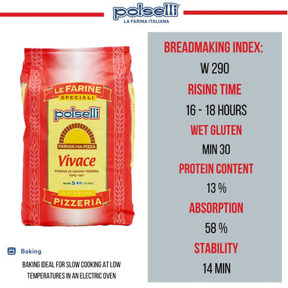 Polselli, Vivace Tipo 00 Pizza Flour, 11lb (5 kg)