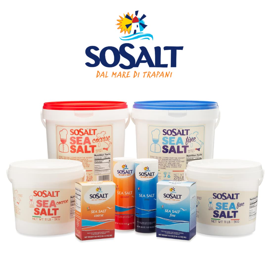 SoSalt Coarse Sea Salt from Sicily | XL Foodservice Bucket 12.5 kg (27.5 lb) | Kosher, All Natural Mediterranean Sea Salt