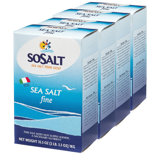 SoSalt Fine Sea Salt from Sicily | 12 Pack x 1 kg (35.3 oz) | Kosher, All Natural Sicilian Sea Salt