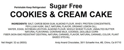 Andy Anand Sugar-Free Cookies & Cream Cake, 9-Inch, 2 lb – Award-Winning, All-Natural, Handcrafted, Diabetic-Friendly Birthday Gift Box