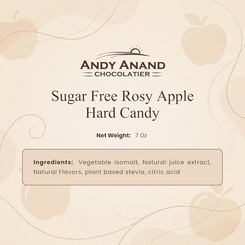 Andy Anand Sugar-Free Rosy Apple Hard Candy, 25 pc – European Copper-Kettle Boiled, Aspartame-Free, Keto & Diabetic-Friendly Gift Box
