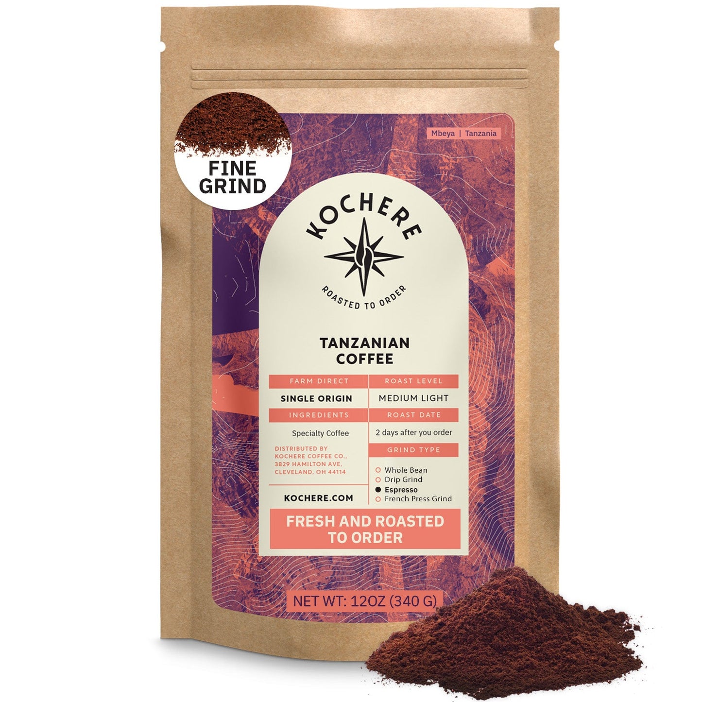 Kochere Coffee Tanzanian Mbeya AB Medium-Light Roast - Pear, Floral, Jasmine Notes