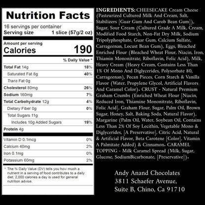 Andy Anand Turtle Cheesecake, 9-Inch, 2 lb – Caramel, Chocolate Chips & Nuts, California Cream Cheese, No Preservatives, Birthday Gift Box