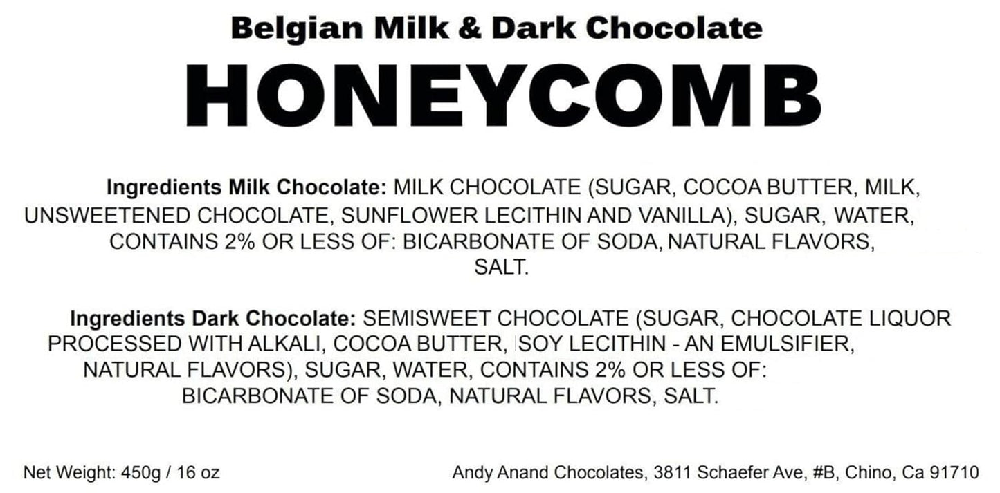 Andy Anand Belgian Milk Chocolate Honeycomb Sponge Candy, 1 lb – Handcrafted Gourmet Gift Box, Luxurious for Birthday & Special Occasions