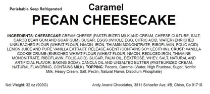 Andy Anand Caramel Pecan Cheesecake, 9-Inch, 2.8 lb – Freshly Baked, Real California Cream Cheese, No Preservatives, Birthday & Holiday Gift
