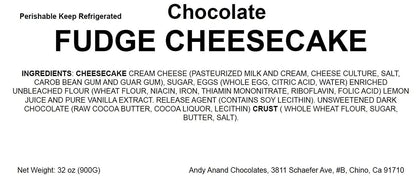 Andy Anand Chocolate Fudge Cheesecake, 9-Inch, 2 lb – Freshly Baked, Real California Cream Cheese, No Preservatives, Birthday & Holiday Gift