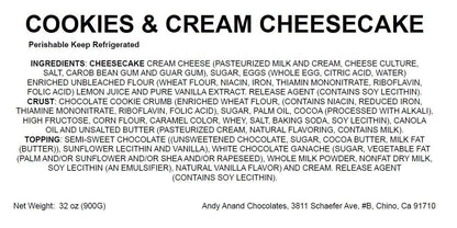 Andy Anand Cookies & Cream Cheesecake, 9-Inch, 2 lb – Hand-Baked NY-Style, Real California Cream Cheese, No Preservatives, Birthday Gift