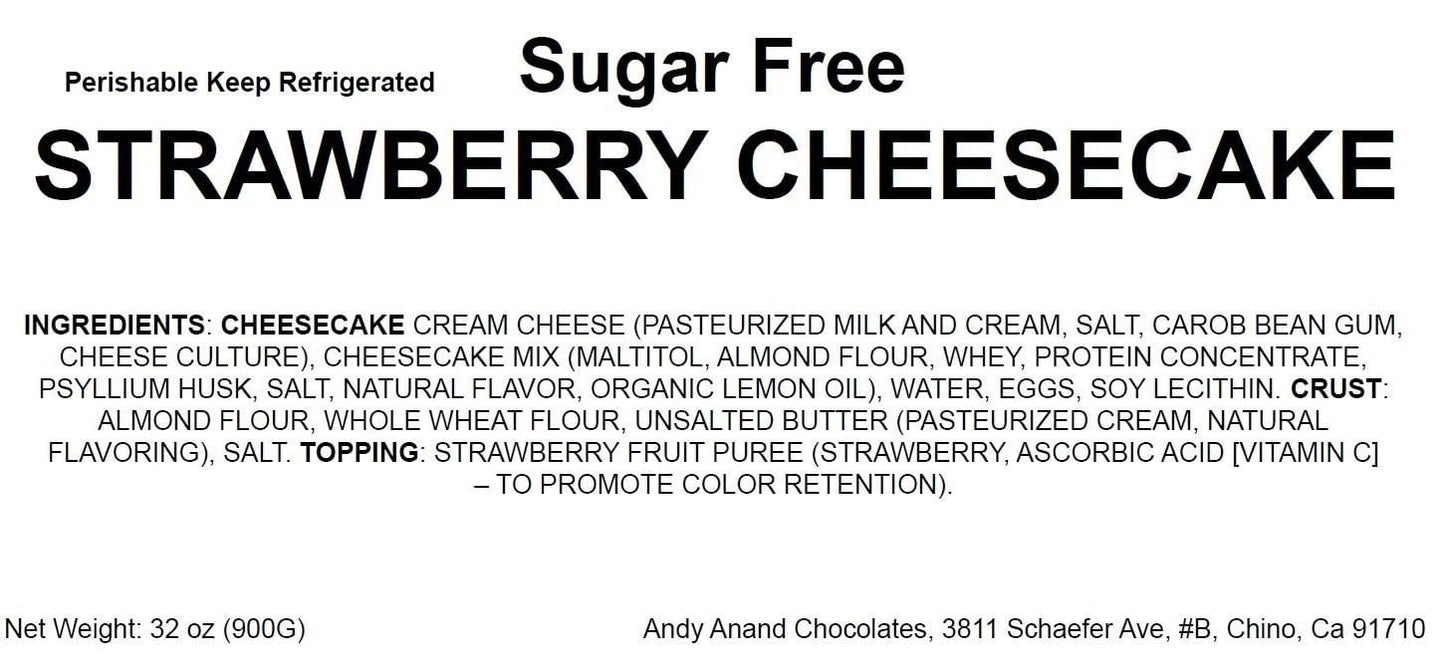Andy Anand Sugar-Free Strawberry Cheesecake, 9-Inch, 2.6 lb – Diabetic-Friendly, California Cream Cheese, No Preservatives, Birthday Gift