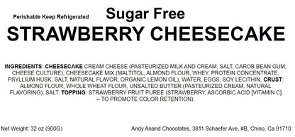 Andy Anand Sugar-Free Strawberry Cheesecake, 9-Inch, 2.6 lb – Diabetic-Friendly, California Cream Cheese, No Preservatives, Birthday Gift