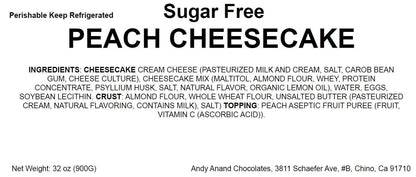 Andy Anand Sugar-Free Peach Cheesecake, 9-Inch, 2.6 lb – Diabetic-Friendly, Delicious, Fresh California Cream Cheese, Birthday Gift Box