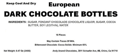Andy Anand European Dark Chocolate Bottles with Non-Alcoholic Cordials, 18 pc, 8.74 oz – Wooden Gift Box, Birthday & Holiday Gourmet Gift