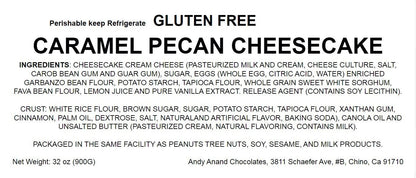 Andy Anand Gluten-Free Caramel Pecan Cheesecake, 9-Inch, 2.8 lb – Freshly Baked, California Cream Cheese, No Preservatives, Birthday Gift