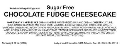 Andy Anand Sugar-Free Chocolate Fudge Cheesecake, 9-Inch, 2 lb – Diabetic-Friendly, NY-Style, Real Cocoa, No Preservatives, Birthday Gift