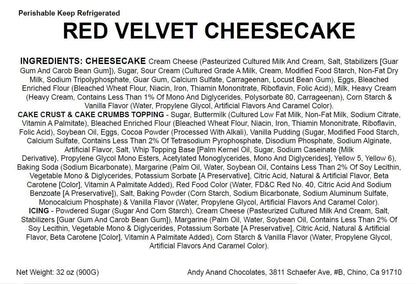 Andy Anand Red Velvet Cheesecake, 9-Inch, 2 lb – Traditional Recipe, California Cream Cheese, Birthday, Valentine's & Anniversary Gift Box