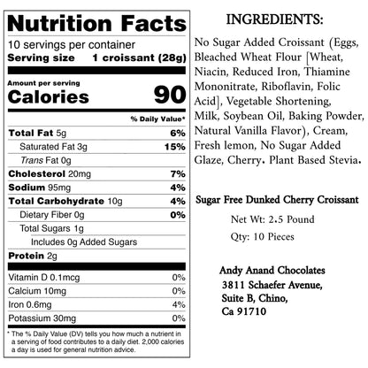 Andy Anand Sugar-Free Cherry Chocolate Croissant Cake, 2.5 lb – Keto & Diabetic-Friendly, Flaky Laminated Pastry, Birthday Gift Box