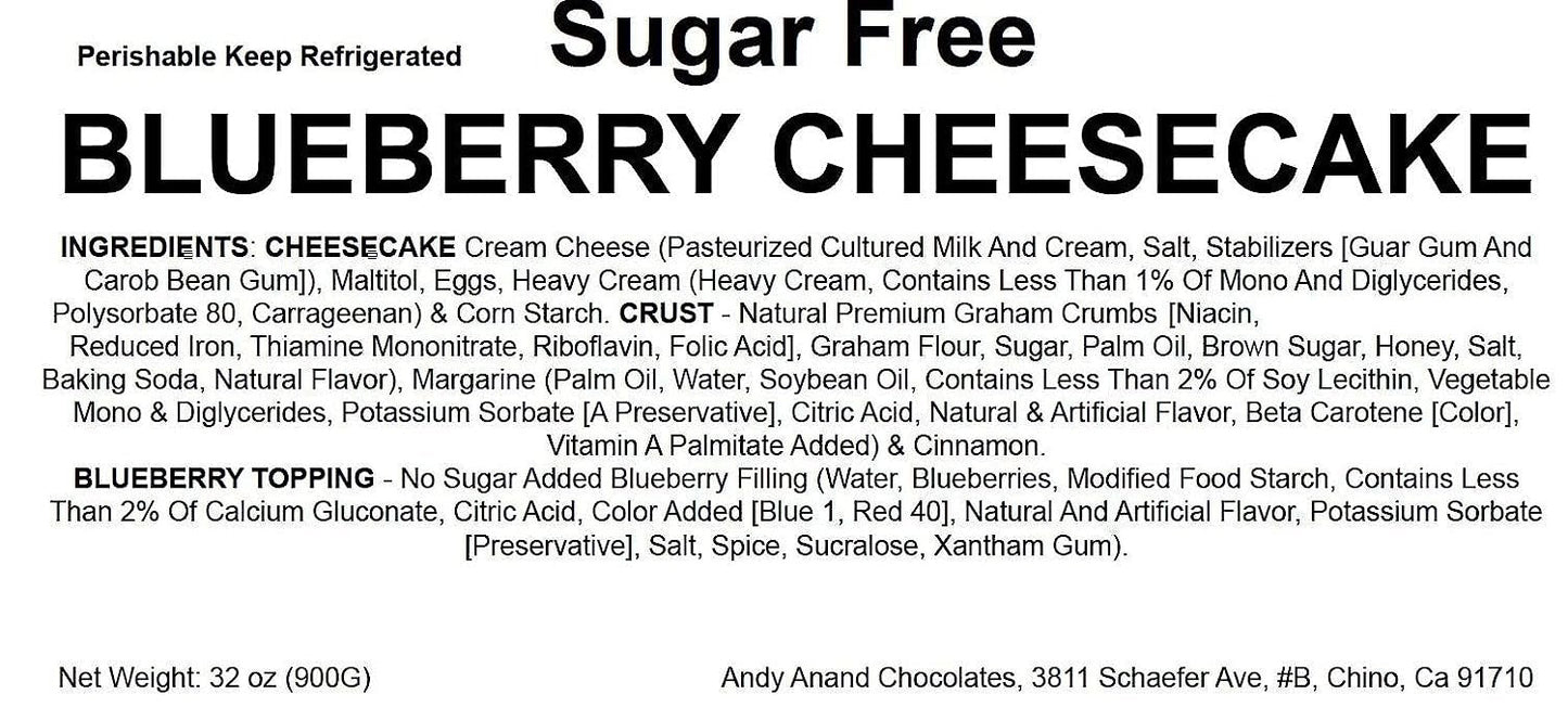 Andy Anand Sugar-Free & Gluten-Free Blueberry Cheesecake, 9-Inch – Diabetic-Friendly, Cream Cheese, No Preservatives, Birthday Gift Box