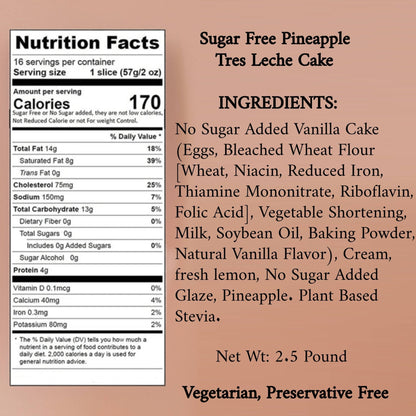 Andy Anand Sugar-Free Pineapple Tres Leches Cake, 2.5 lb – Keto & Diabetic-Friendly, Soaked in Pineapple Milk, No Preservatives Gift Box