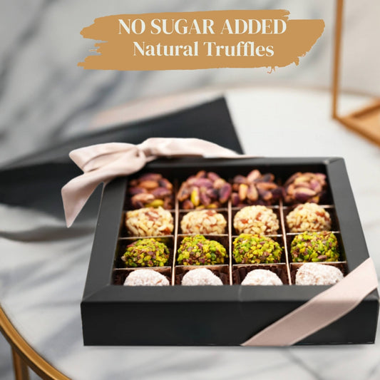 Andy Anand No Sugar Added Natural Truffles, 16 pc – Pistachio, Hazelnut & Coconut, Carrot Paste Base, Diabetic-Friendly Birthday Gift Box