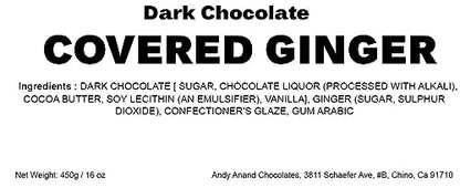 Andy Anand Dark Chocolate Covered California Ginger, 1 lb – No Artificial Additives, Luxurious Handcrafted Gourmet Birthday & Holiday Gift