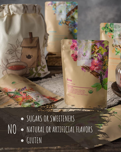 Organic Tea Sampler, 5 Caffeine-Free Wellness Herbal Blends