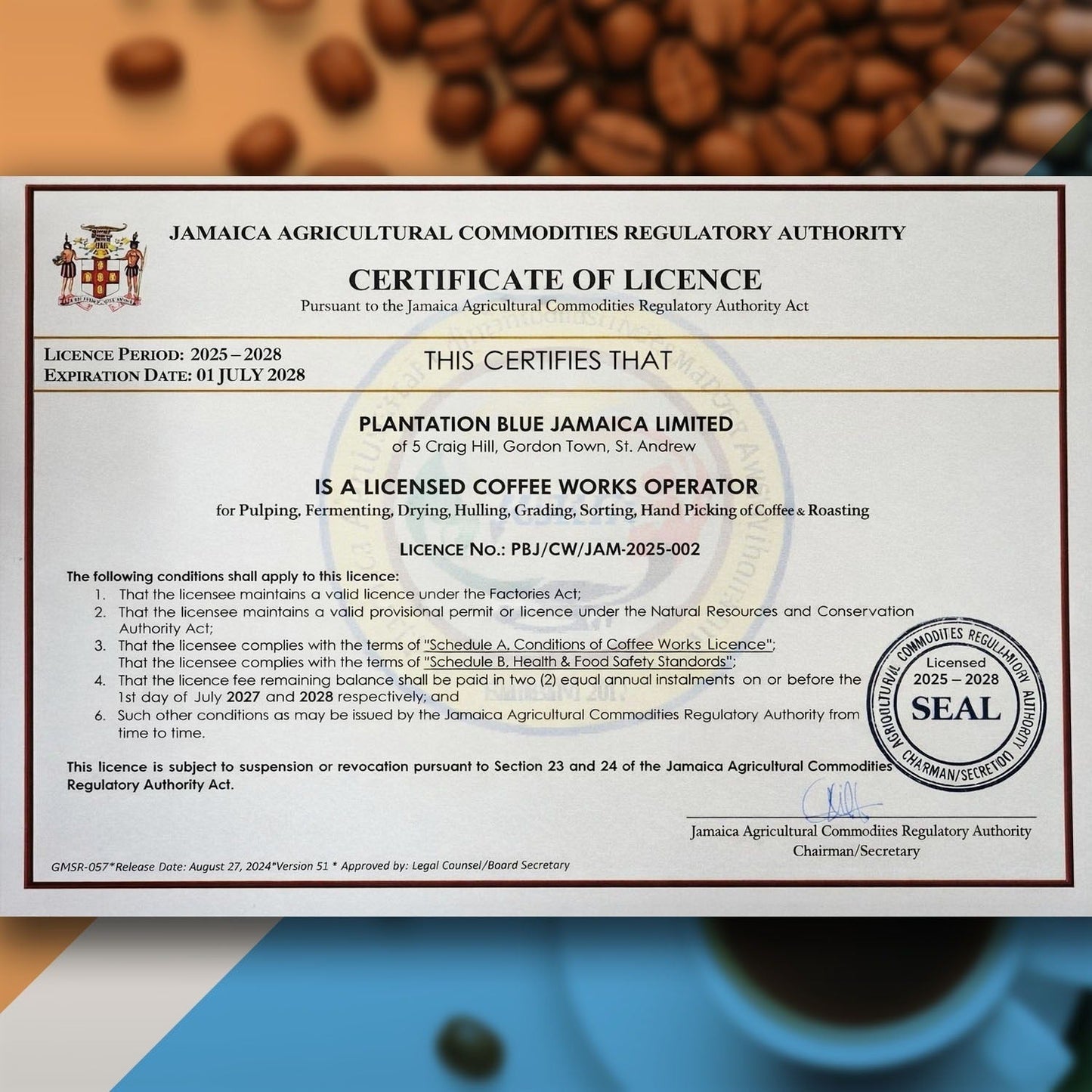 Plantation Blue 100% Jamaica Blue Mountain Coffee - Dark Roasted & Ground (12oz)