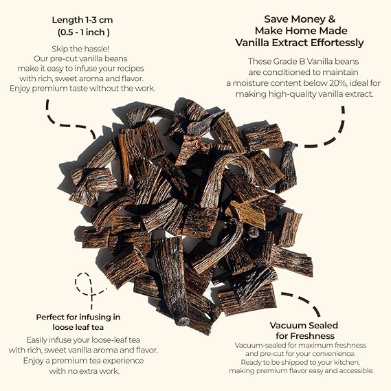 Grade B Vanilla Bean Cuts Bulk for Extract & Baking