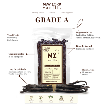 25 Premium Whole Ugandan Vanilla Beans Grade A  - For making Vanilla Extract