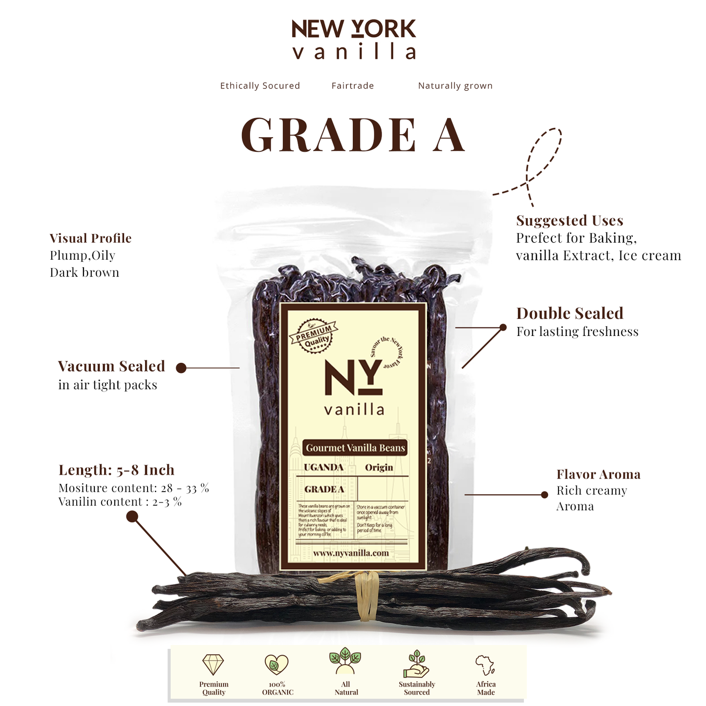 Premium Grade A Vanilla Beans Whole Bulk Pods