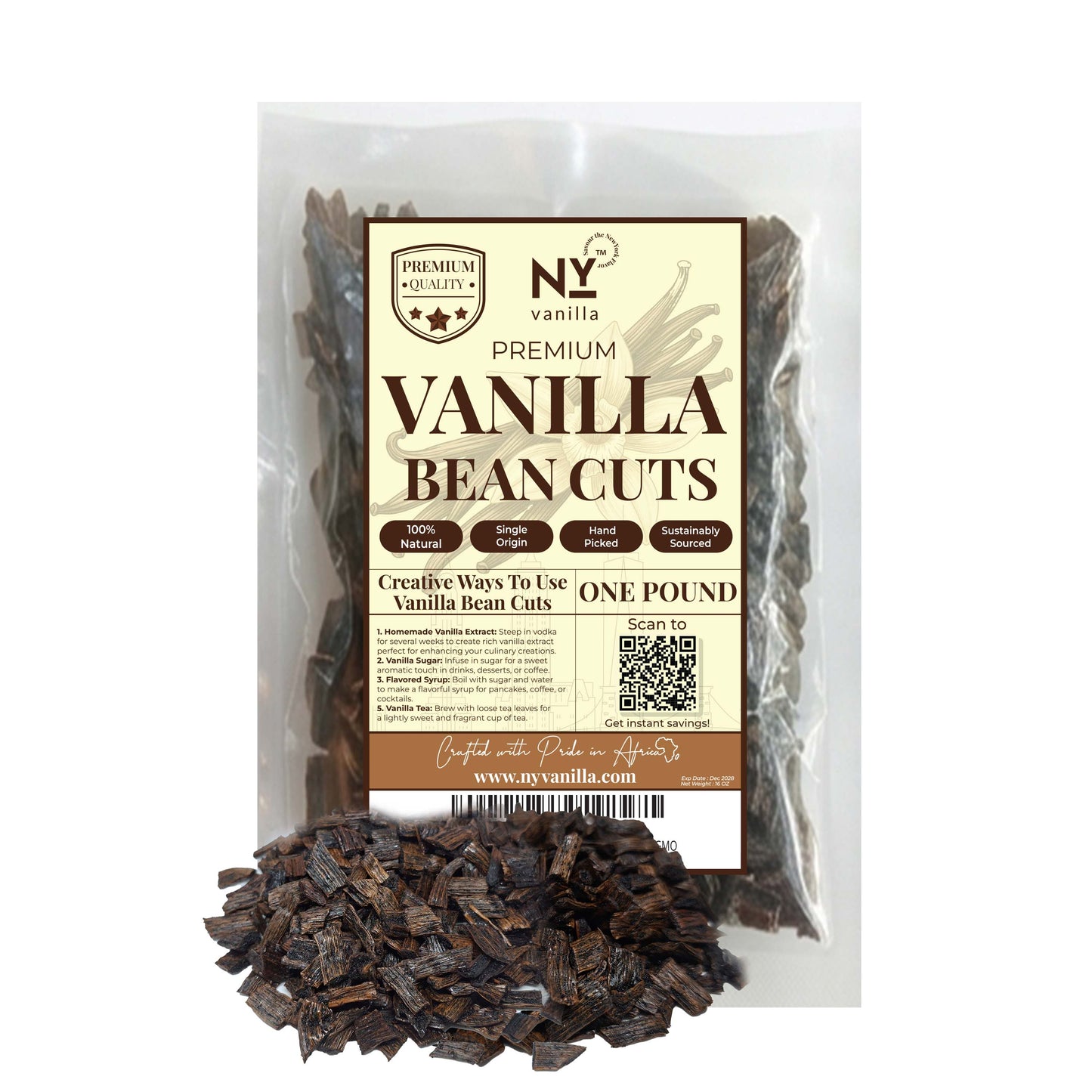 Vanilla Bean Cuts Grade B 1lb for Extract & Baking