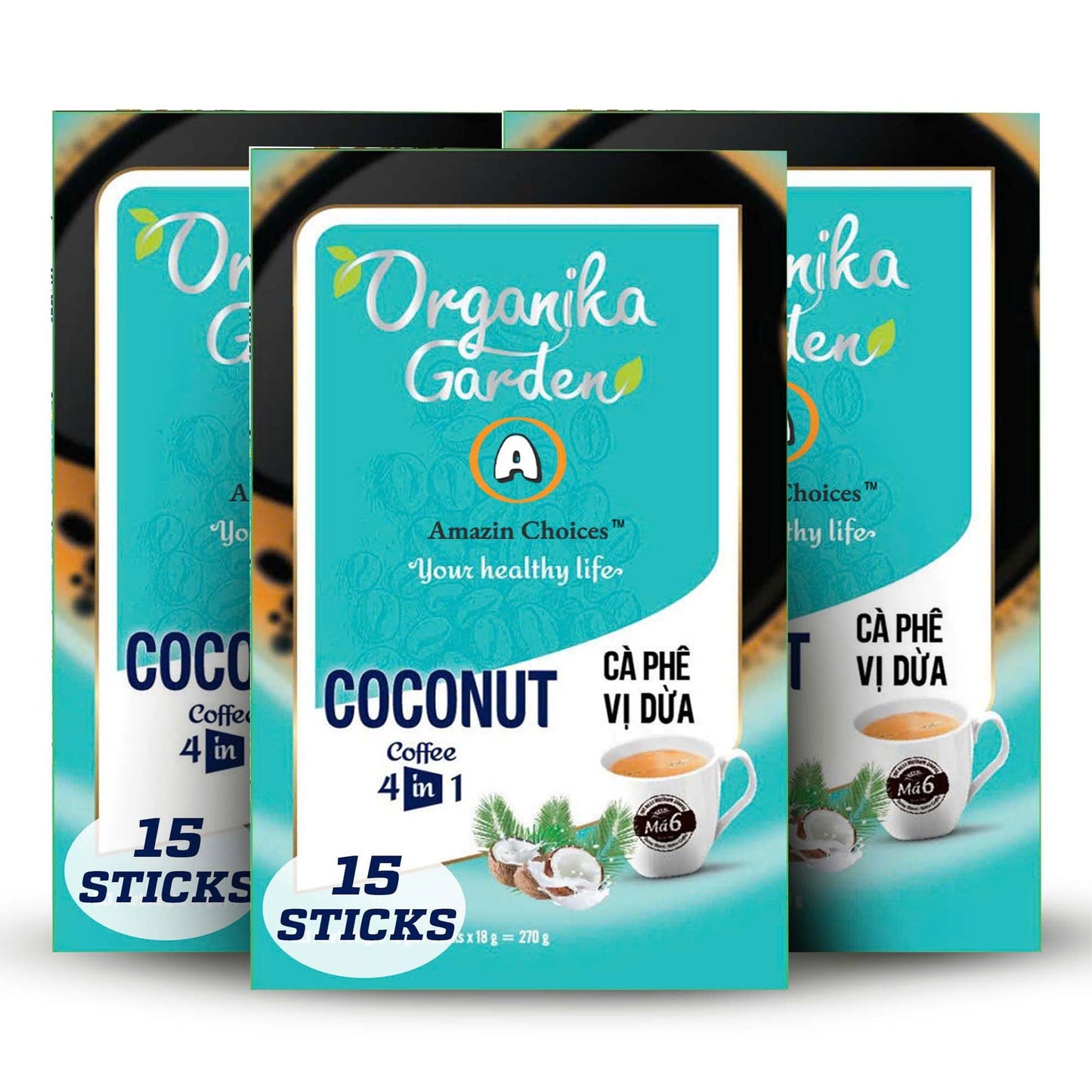 Amazin Choices Coconut Instant Coffee 4-in-1. 0.63 oz., 15 ct.